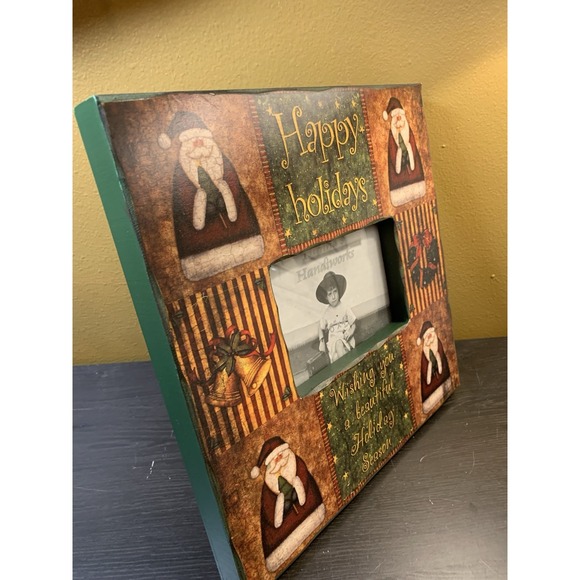 Happy Holidays Santa Photo Frame 8x8" Holds 4x6"Picture Country Farm Christmas - Picture 2 of 10